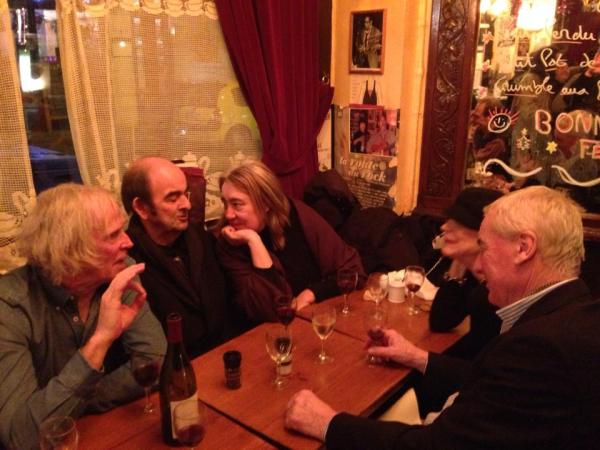 L-R: Larry Belcher, Noel Chandler, Ana Cerón, Nancy Fortier, Clive Fiske Harrison. Los Pipos, Paris, Dec. '13 (Photo: Alexander Fiske-Harrison)