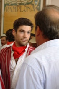 Alexander Fiske-Harrison and Don Antonio Miura, ganadero de toros bravos, at the homage to Noel Chandler, Pamplona 2011